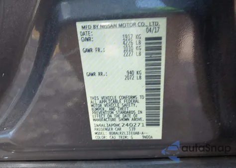 2017 Nissan Altima 2.5 Sl from USA, damaged, VIN 1N4AL3AP0HC240271